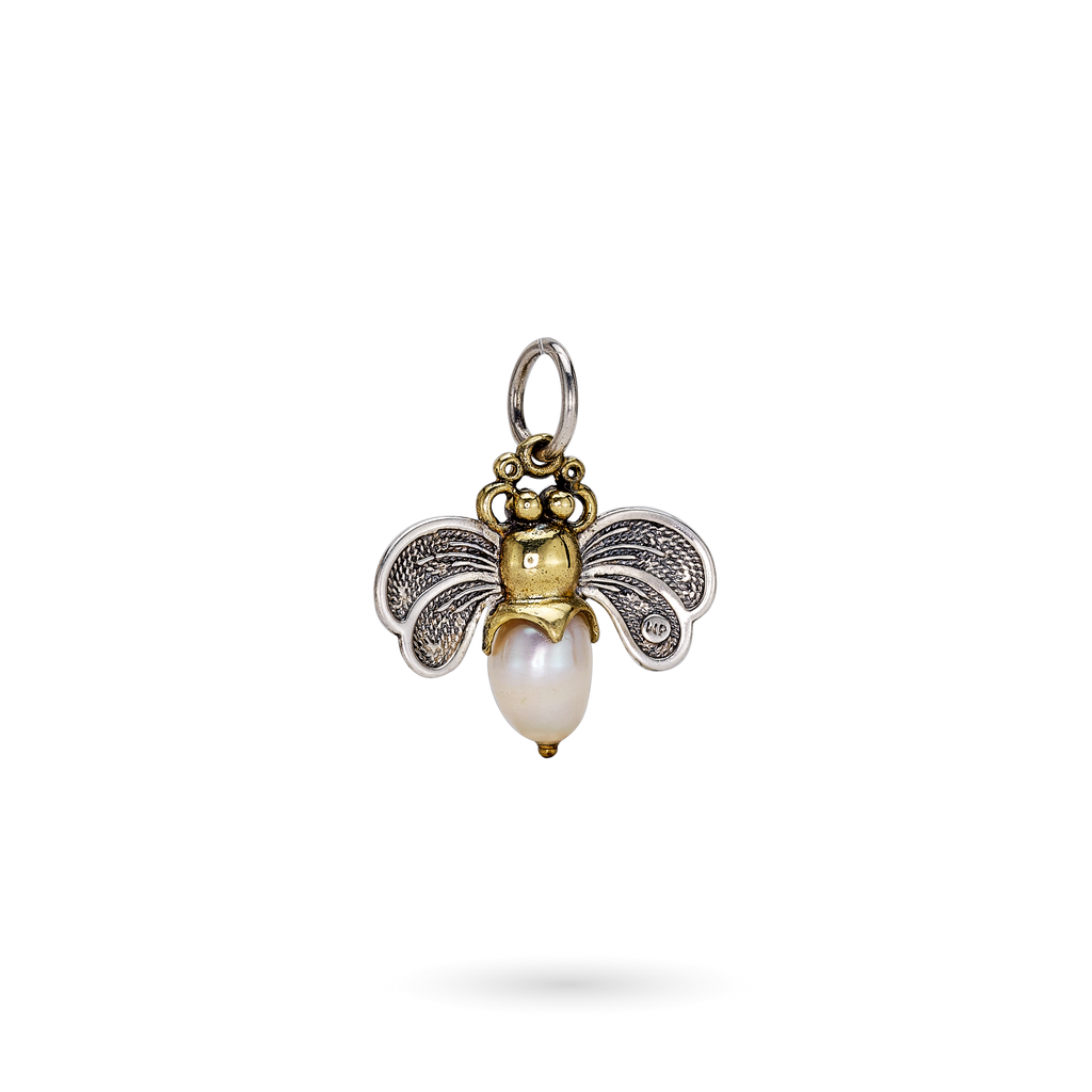 5 Gold Bee Charms with Faux Pearl chs5594