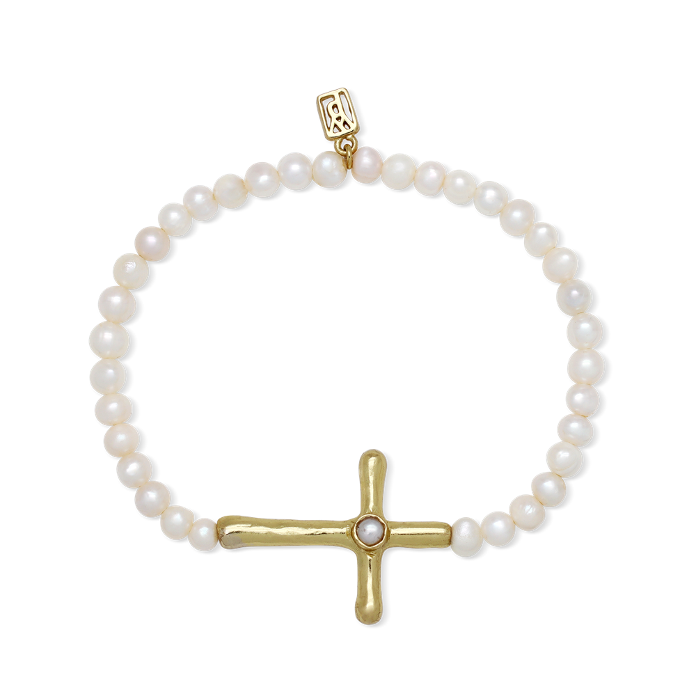 Poetic Cross Pearl Stretch Bracelet - Waxing Poetic